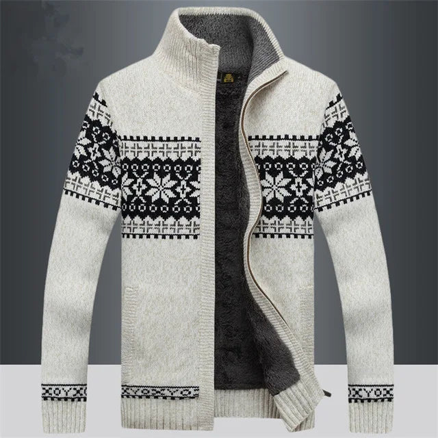 Men's knitted vest with winter pattern and high collar