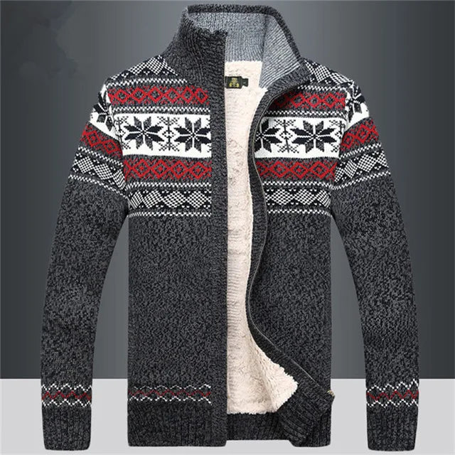 Men's knitted vest with winter pattern and high collar