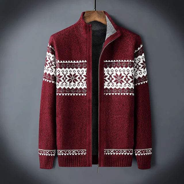 Men's knitted vest with winter pattern and high collar