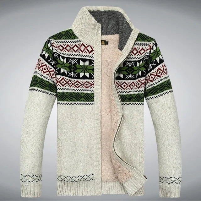 Men's knitted vest with winter pattern and high collar