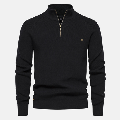 Men's ribbed half-zip jumper with stand collar and long sleeves