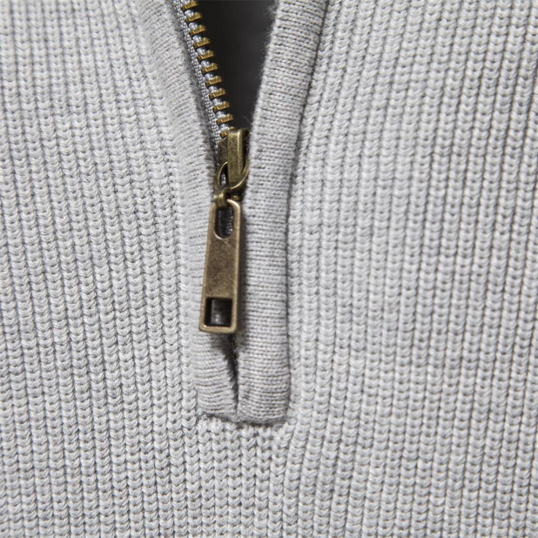Men's ribbed half-zip jumper with stand collar and long sleeves