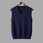 Men's sleeveless V-neck knitted sweater vest with ribbed trims