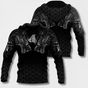 Men's black hoodie with detailed Viking graphic motifs and long sleeves
