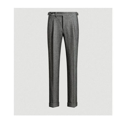 Men's pleated herringbone trousers with side adjuster and long wide legs