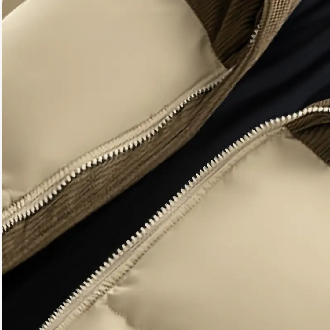 Men's hooded padded jacket with ribbed panels, zip front and front pockets