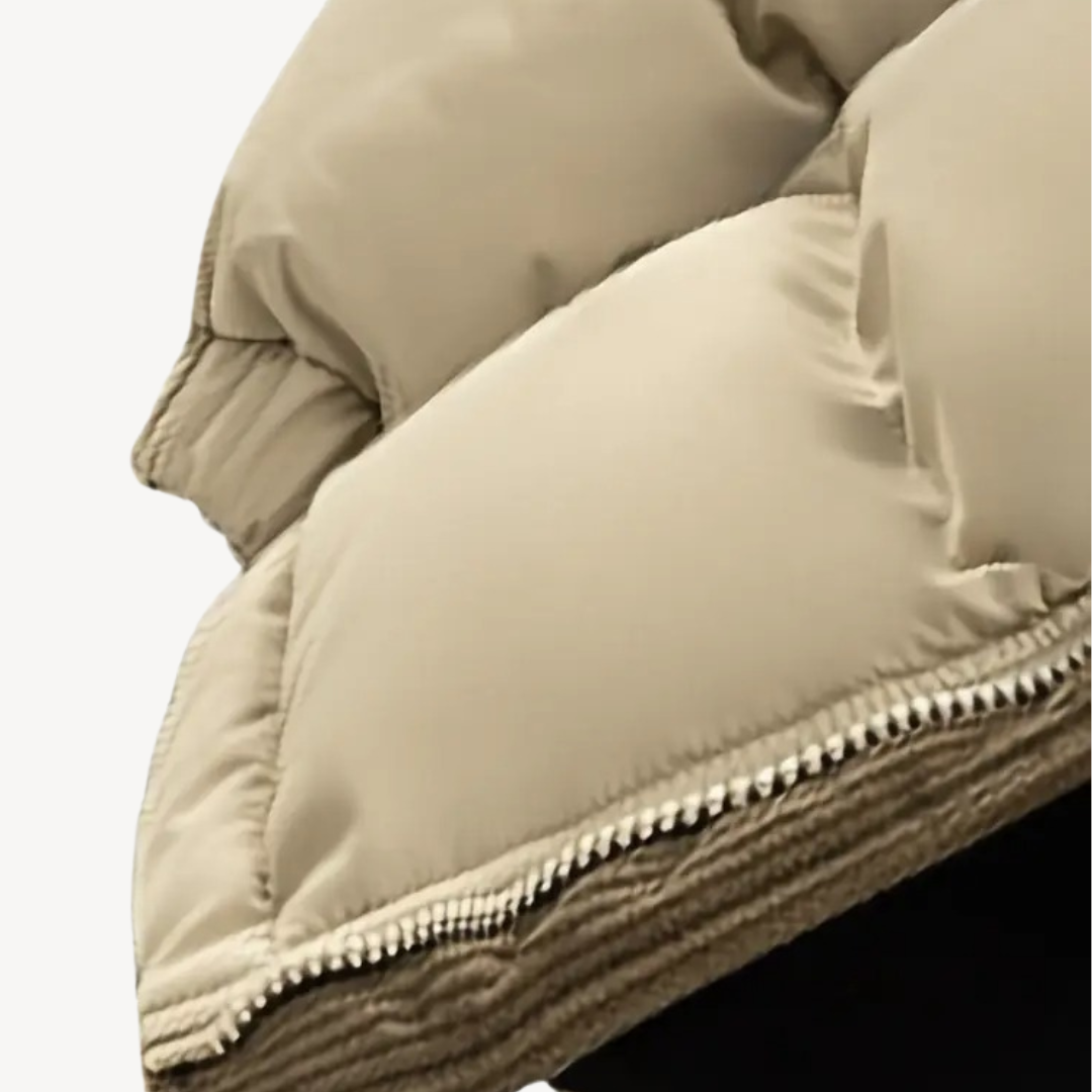 Men's hooded padded jacket with ribbed panels, zip front and front pockets