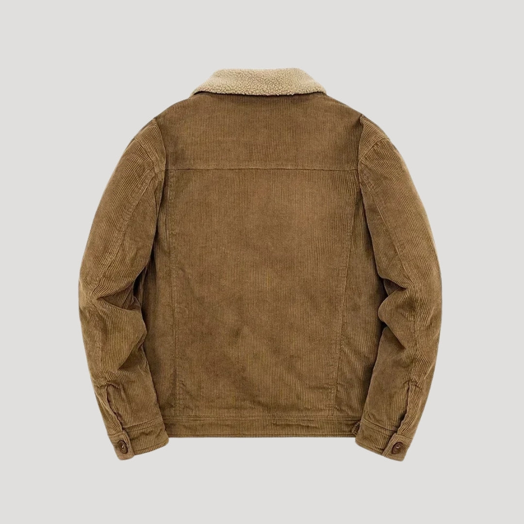 Men's corduroy jacket with contrasting shearling-style collar and button front