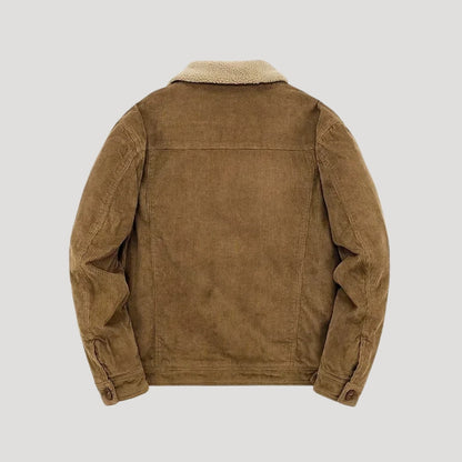 Men's corduroy jacket with contrasting shearling-style collar and button front