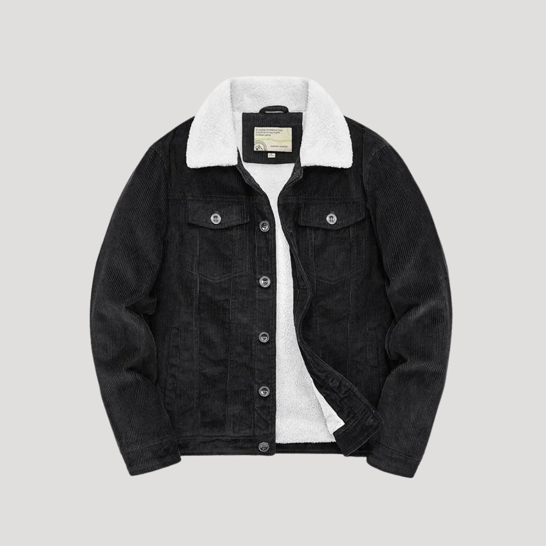 Men's corduroy jacket with contrasting shearling-style collar and button front