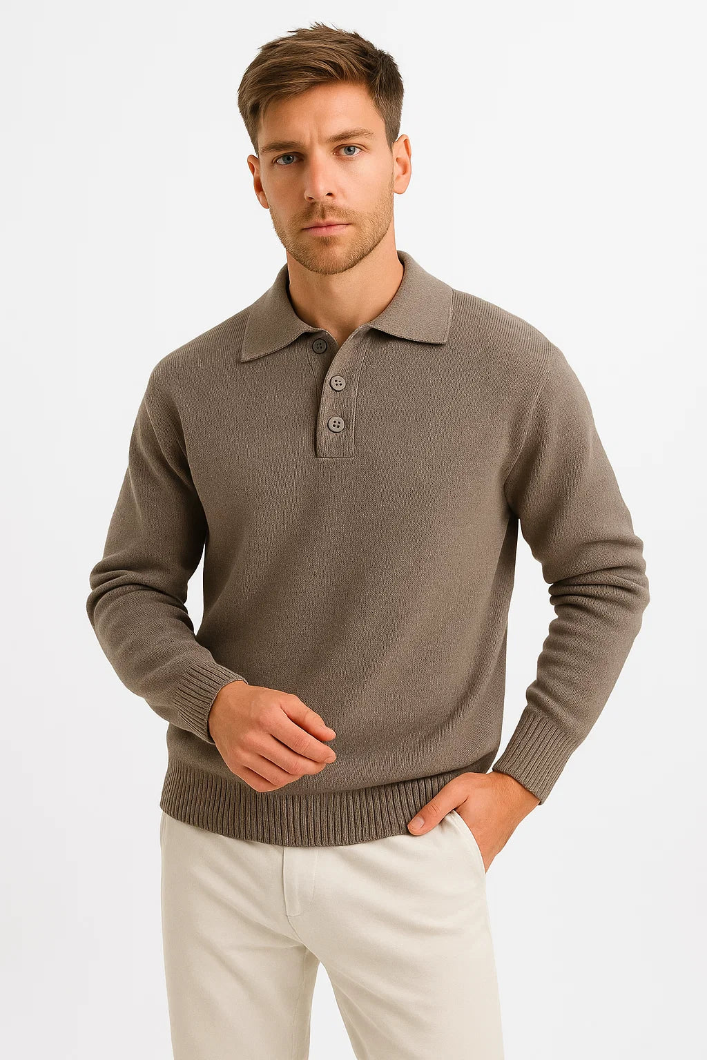 Men's Classic Knit Polo Jumper with Structured Collar