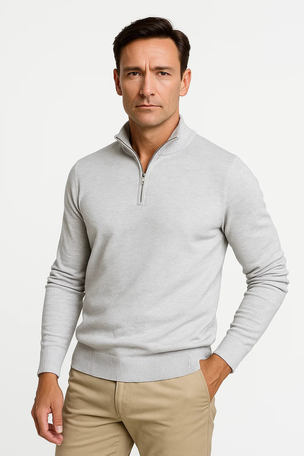 Men's Quarter-Zip Cotton-Blend Jumper with Classic Fit