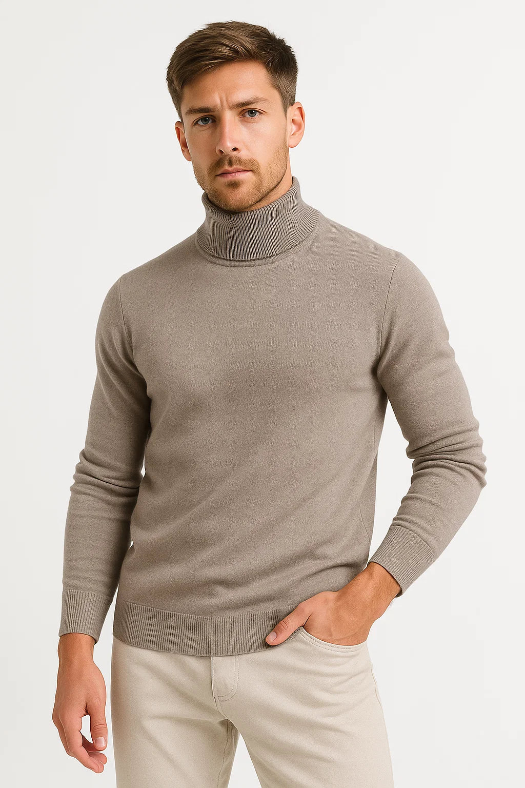 Men's Roll-Neck Jumper in Virgin Wool, Classic Cut