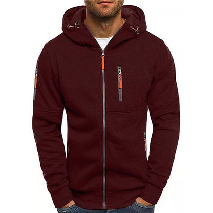 Men's knitted hooded jumper with front zip and drawstring
