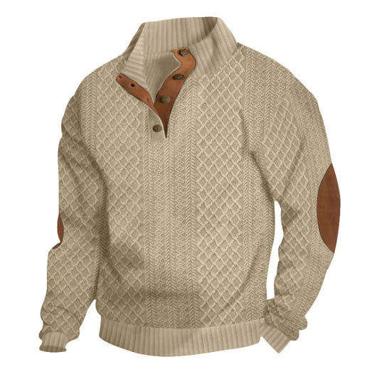 Textured knit sweater with funnel neck and elbow patches