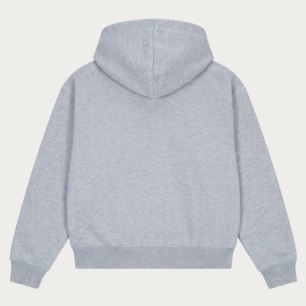 Grey plain hoodie with hood, long sleeves and front kangaroo pocket