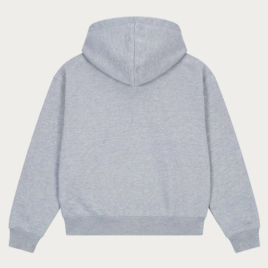 Grey plain hoodie with hood, long sleeves and front kangaroo pocket
