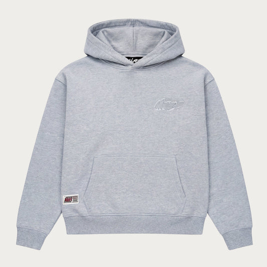 Grey plain hoodie with hood, long sleeves and front kangaroo pocket