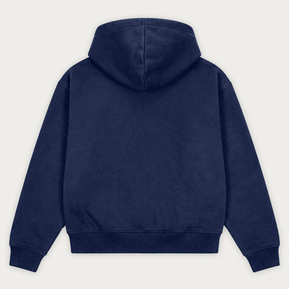 Navy plain hoodie with hood, long sleeves and front kangaroo pocket