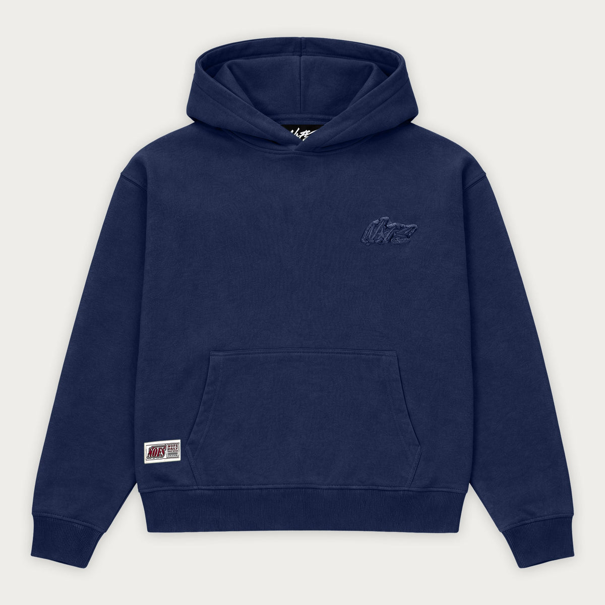 Navy plain hoodie with hood, long sleeves and front kangaroo pocket