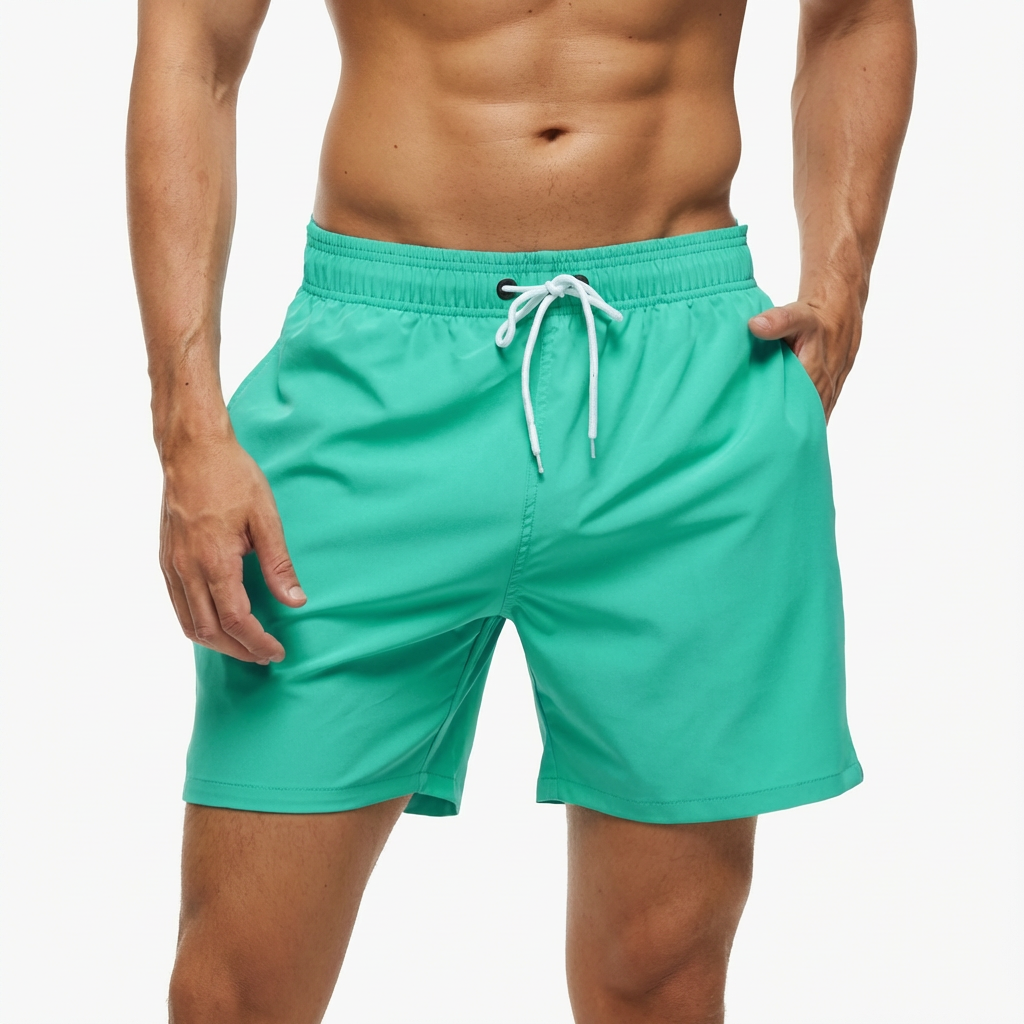 Men's Swim Shorts, Drawstring Waist Swim Trunks with Side Pockets, Relaxed Fit Beach Swimwear