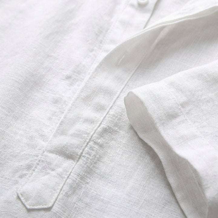 Men's Henley Shirt, Mandarin Collar Roll Up Sleeve Half Button Casual Summer Shirt