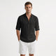 Men's Henley Shirt, Mandarin Collar Roll Up Sleeve Half Button Casual Summer Shirt