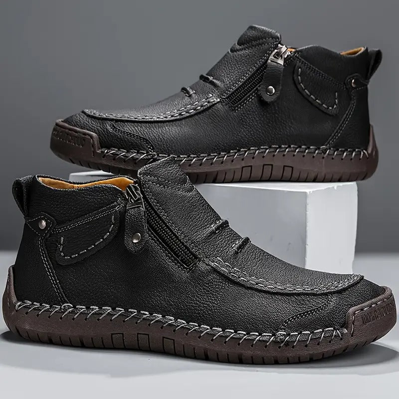 Men's Leather Dress Shoes, Cushioned Lace-Up Smart Casual Shoes for Office and Evening