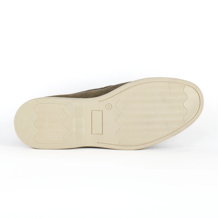 Men's beige moc toe slip-on loafers with low heel