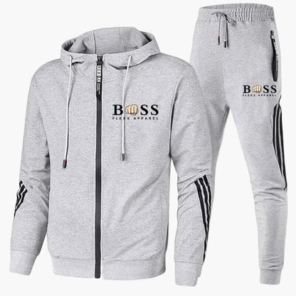 Men's hooded tracksuit set with zip jacket and tapered joggers