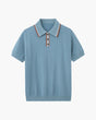 Men's short-sleeved ribbed knit polo shirt with contrast collar trim