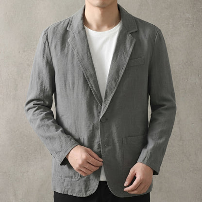 Men's textured blazer with notch lapels, long sleeves, buttons and patch pockets
