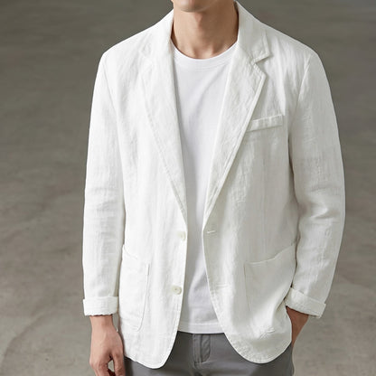 Men's textured blazer with notch lapels, long sleeves, buttons and patch pockets