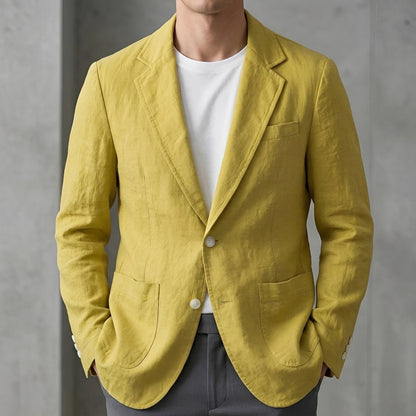 Men's textured blazer with notch lapels, long sleeves, buttons and patch pockets