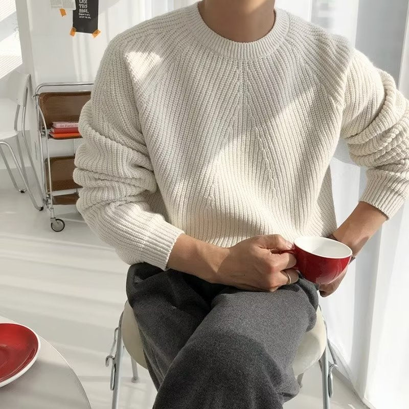 Men's ribbed crew neck sweater with long sleeves