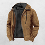 Men's hooded puffer jacket with long sleeves, zip front and multiple pockets