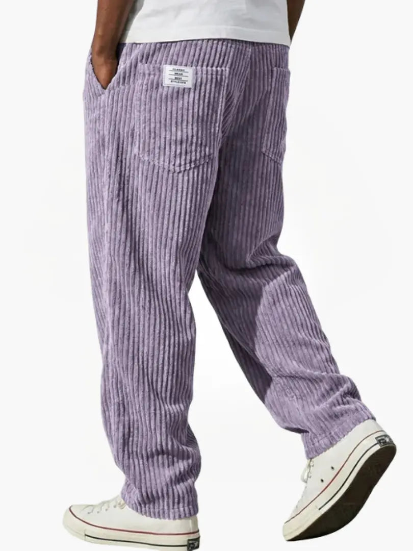 Men's ribbed corduroy trousers with elastic waist and straight legs