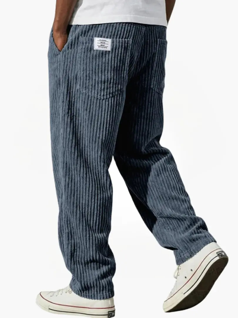 Men's ribbed corduroy trousers with elastic waist and straight legs