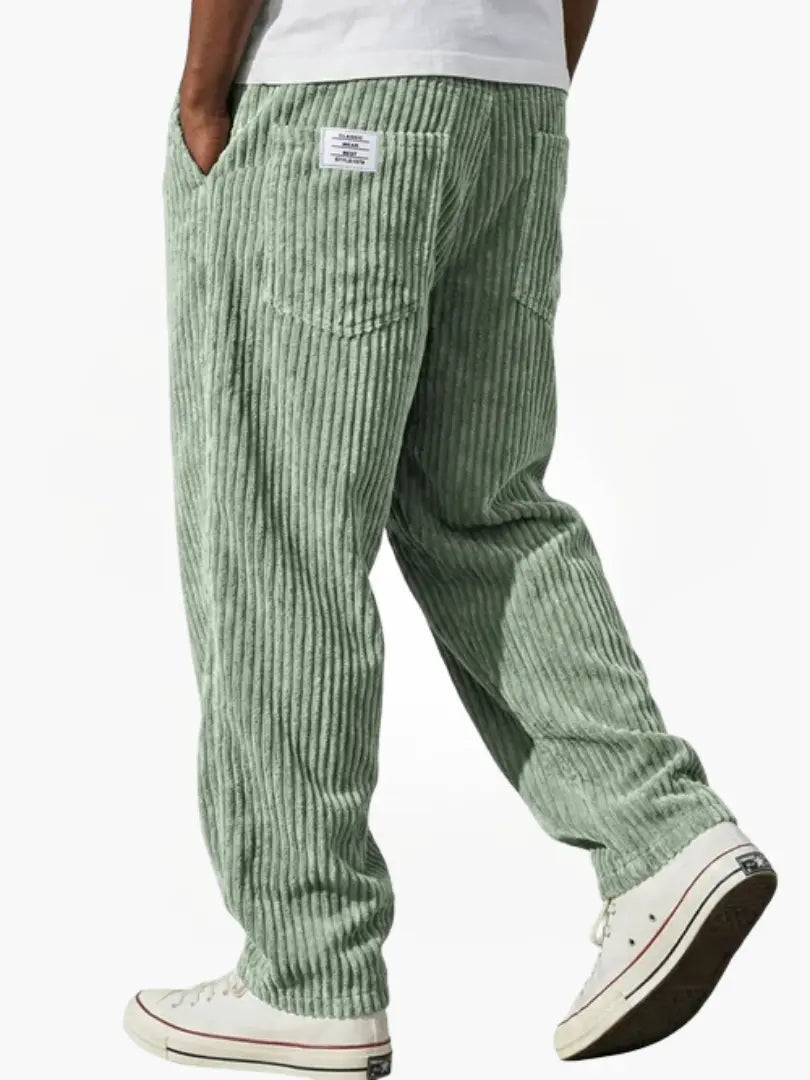 Men's ribbed corduroy trousers with elastic waist and straight legs