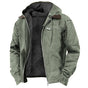 Men's hooded full-zip utility jacket with long sleeves and front pockets