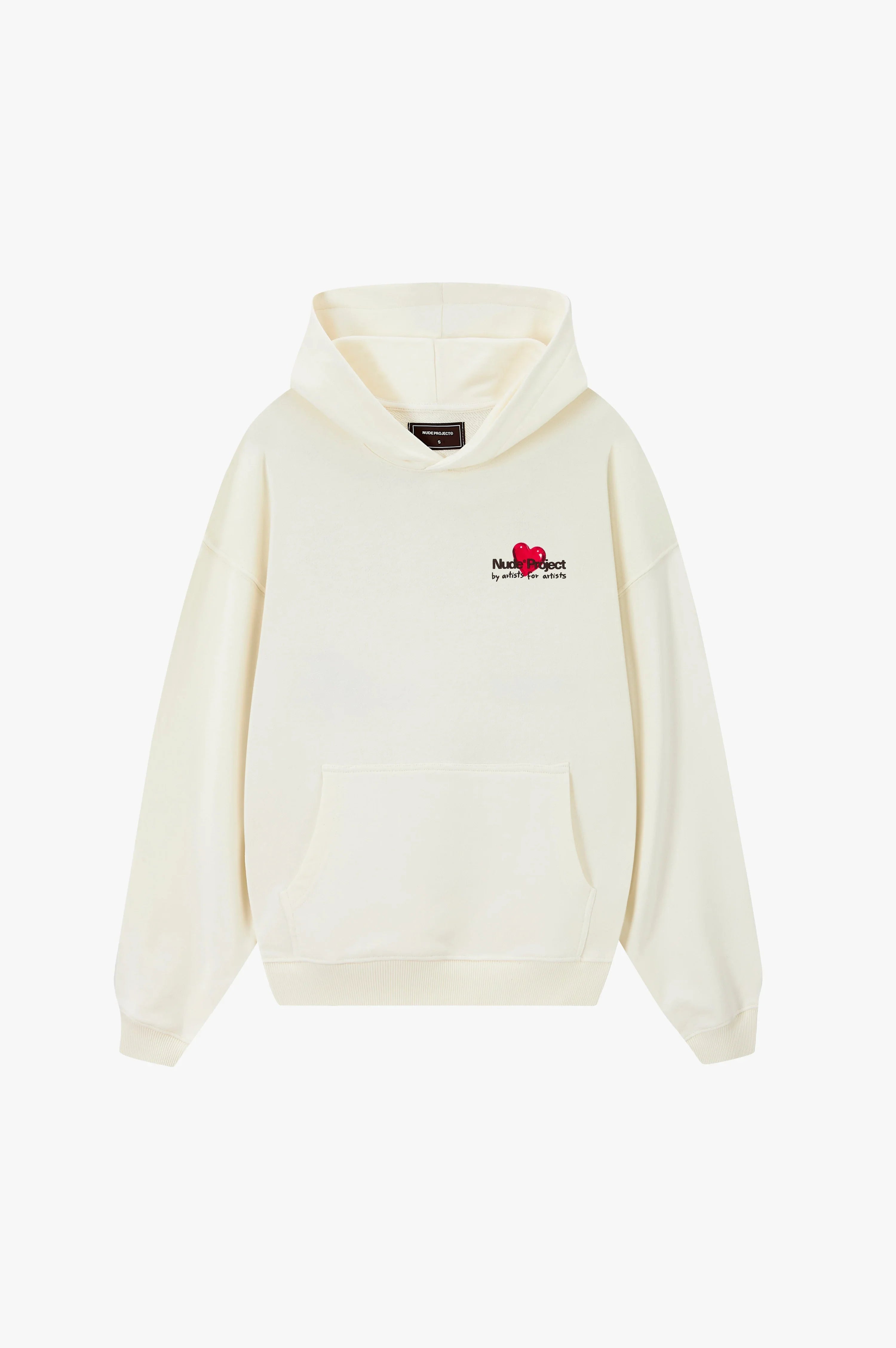Ivory hoodie with red cherry graphic and hood