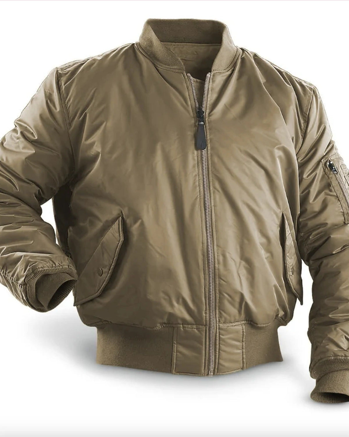 Men's bomber jacket with mock neck, front zip and multiple zipped pockets