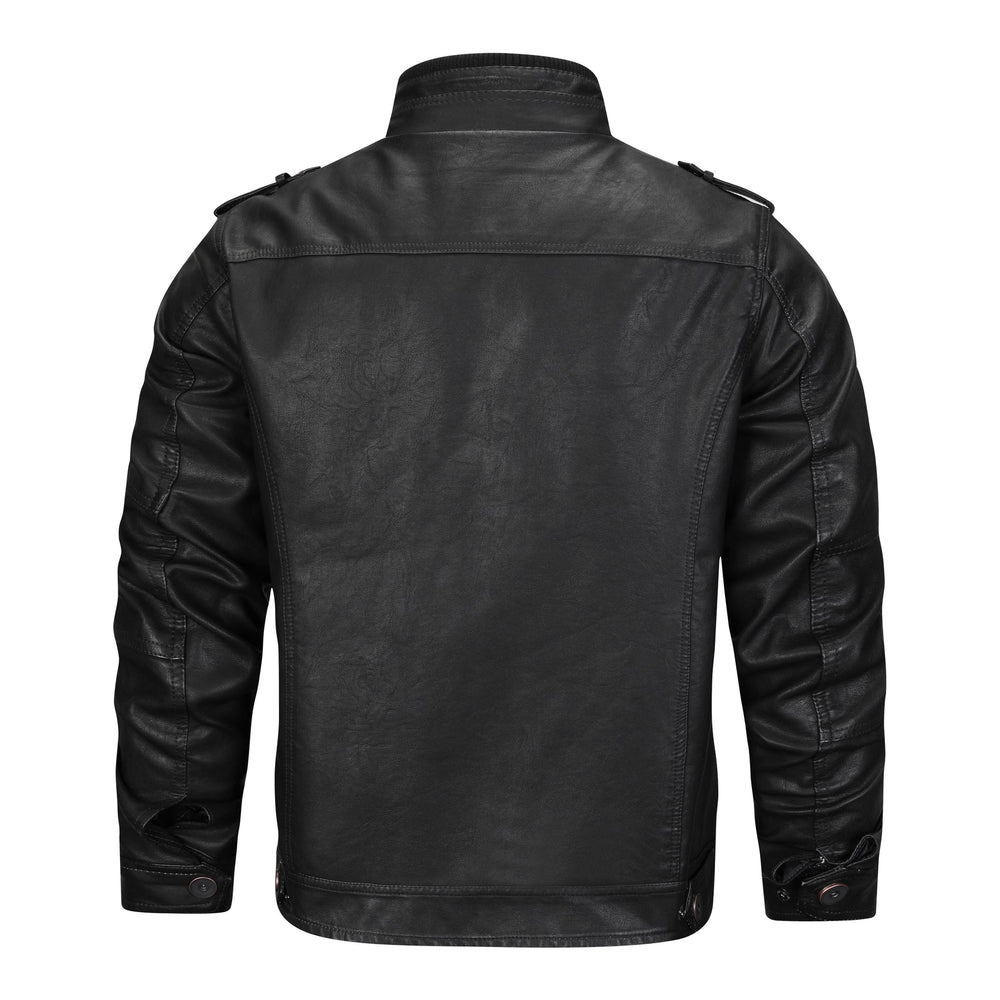 Men's black jacket with stand collar, zip front and detailed pockets