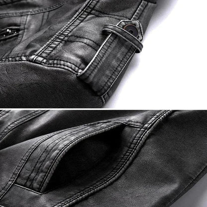 Men's black jacket with stand collar, zip front and detailed pockets