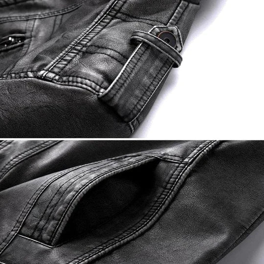 Men's black jacket with stand collar, zip front and detailed pockets