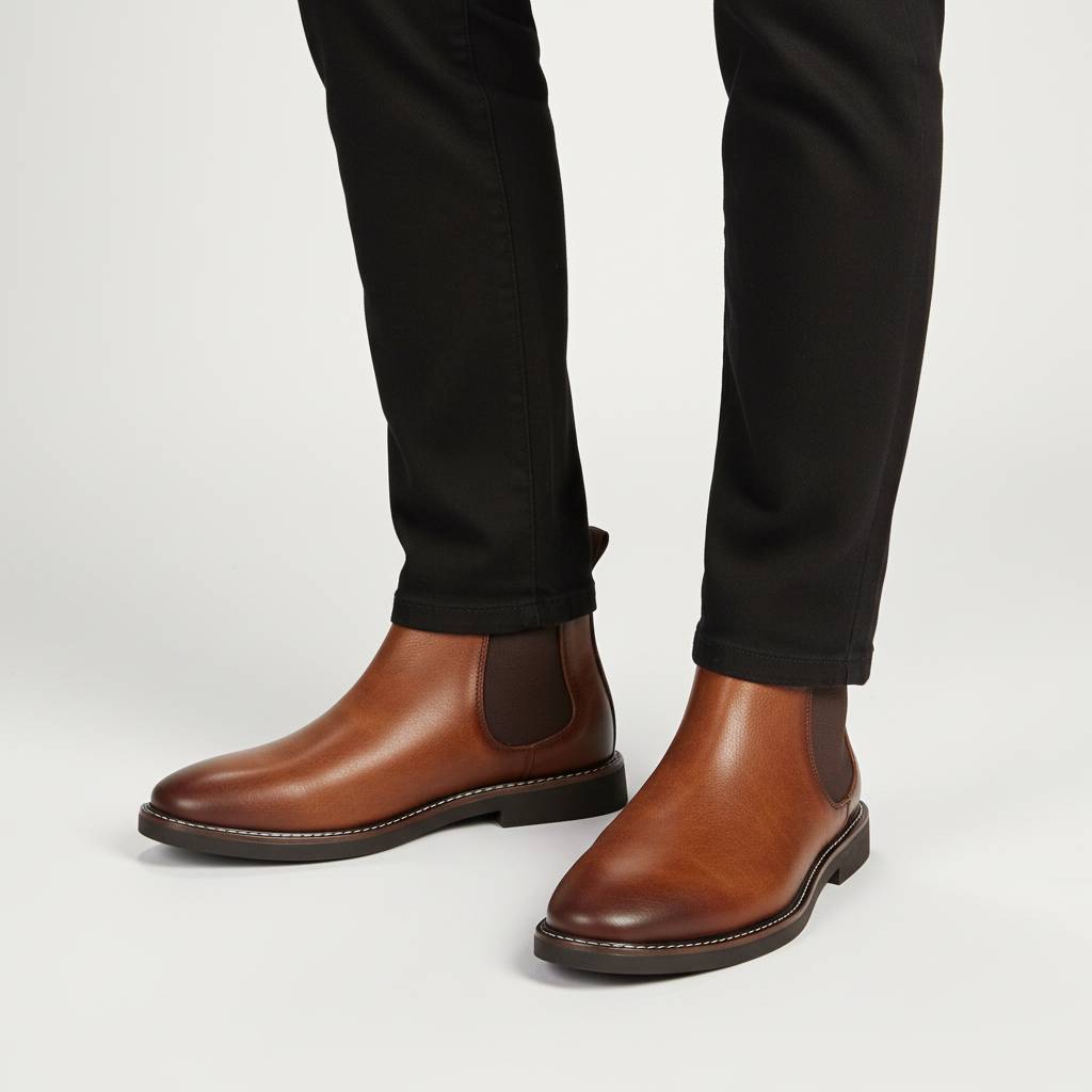 Men's Chelsea boots with rounded toe and elastic side panels