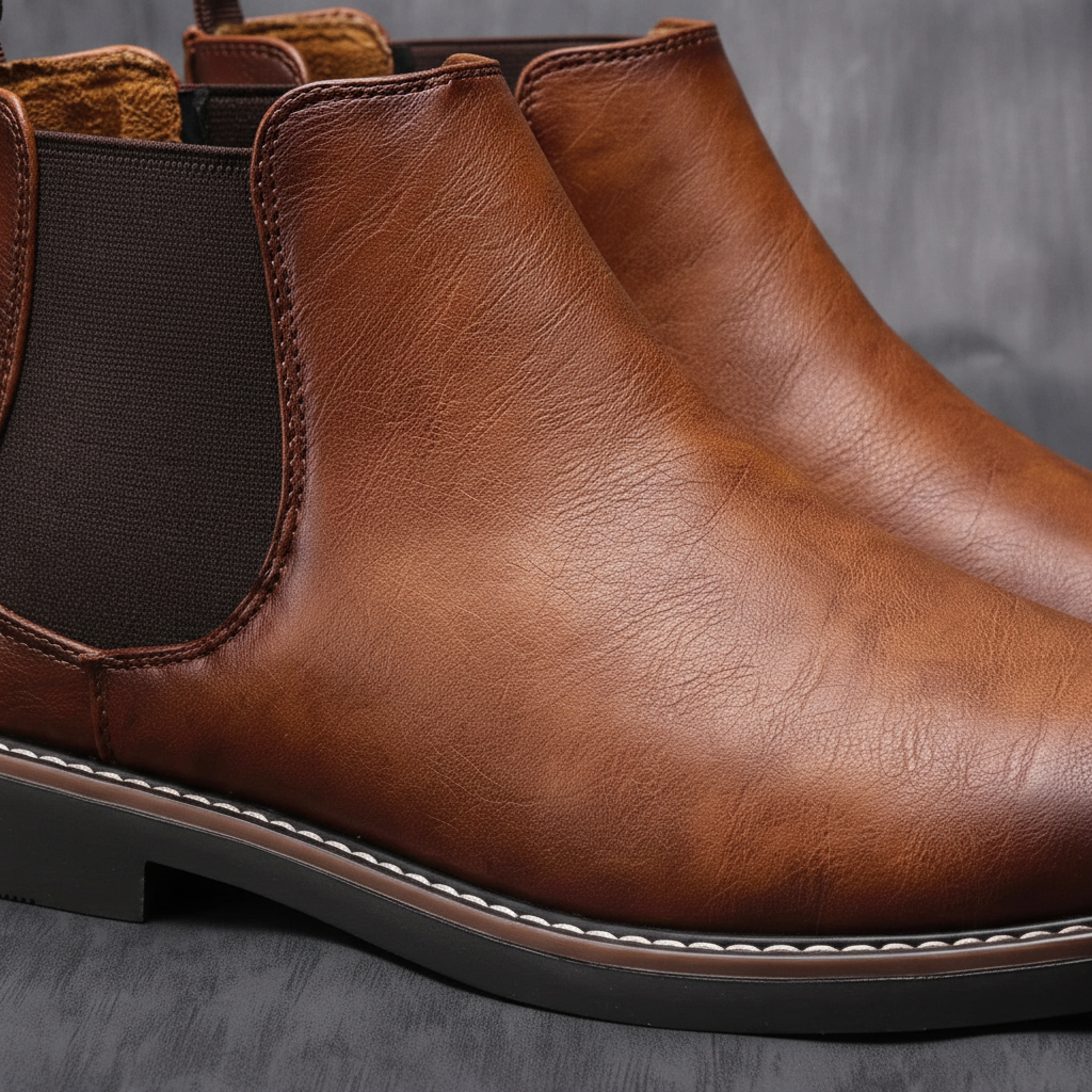 Men's Chelsea boots with rounded toe and elastic side panels