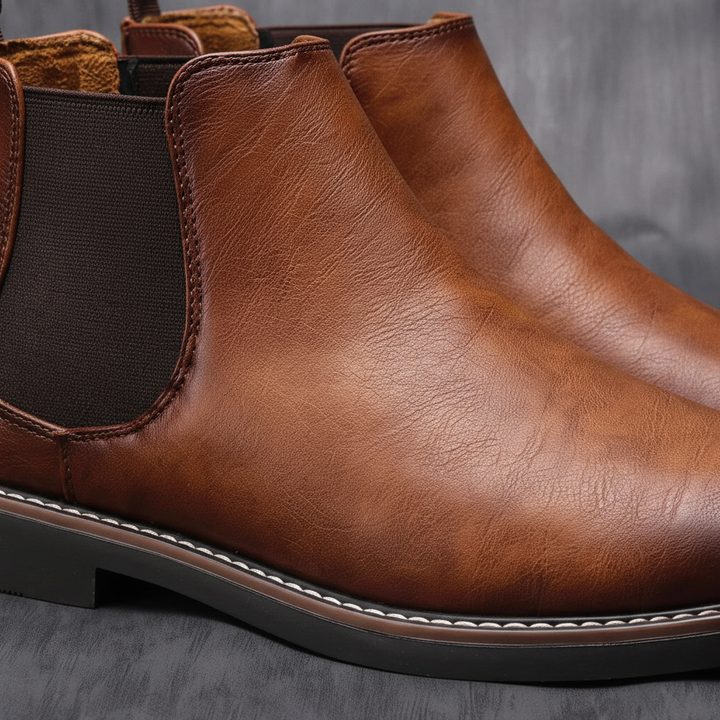 Men's Chelsea boots with rounded toe and elastic side panels