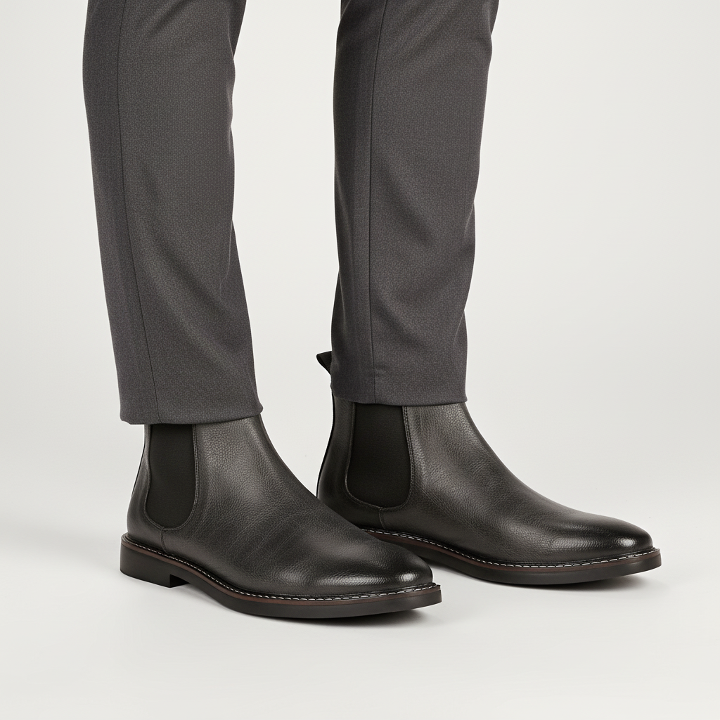 Men's Chelsea boots with rounded toe and elastic side panels