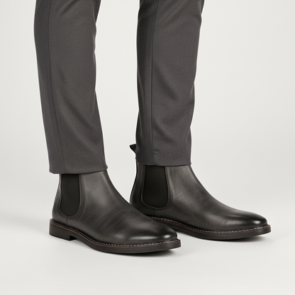 Men's Chelsea boots with rounded toe and elastic side panels